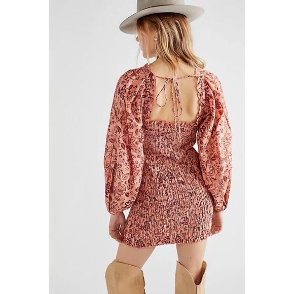 FREE PEOPLE SMOCK IT TO ME APRICOT DRESS NWT - Picture 5 of 10